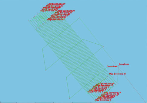 Overview of survey area 80m x 200m. 2m line spacing.