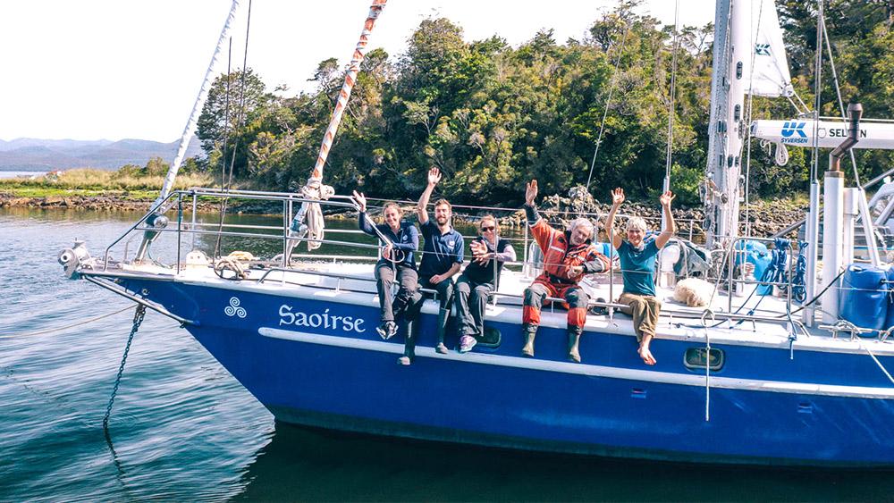 Researchers From the Patagonia Project Wave From Sailboat "Saoirse"